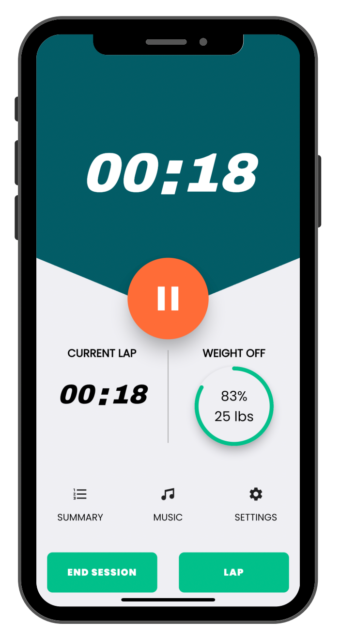 A run screen of the LEVER mobile app.