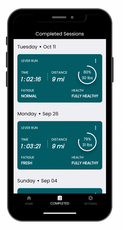 Track your completed sessions in the new LEVER mobile app.